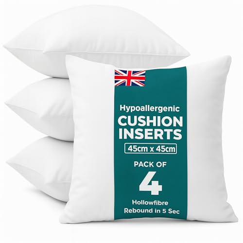 C Stores Cushion Inserts 45cm x 45cm (Pack of 4) for Indoor/Outdoor Sofas and Beds Square Cushion Pads Fillers Cushion Inners Anti-Allergy Cushion Supportive Bounce Back Comfort 18 x 18 Inch