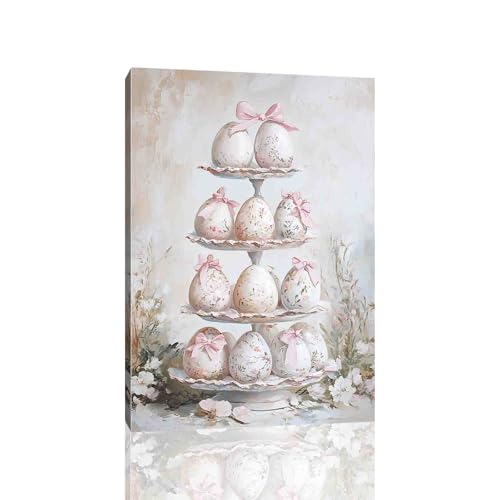FOTRIC Easter Eggs Canvas Wall Art Pink Easter Pictures Wall