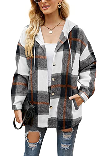 HVEPUO Camisa de mujer de franela, a cuadros, chaqueta escocesa de cuadros, camisas largas, chaqueta de sastre, S