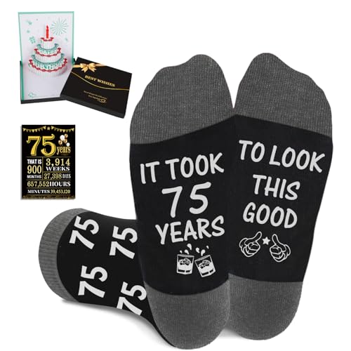 Juesly 75th Birthday Gifts for Men Socks with 3D Pop Up Greeting Card and 75th Poster Anniversary Card 75 Year Old Gifts for Men