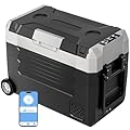 12 Volt Refrigerator, 53QT(50L) Compressor Electric Cooler with Wheels, Car Fridge with APP Control, Portable Freezer -13?~68?, 12/24V DC 110-240V AC Car Cooler for Camping, Travel, Road Trips