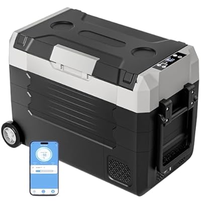12 Volt Refrigerator, 53QT(50L) Compressor Electric Cooler with Wheels, Car Fridge with APP Control, Portable Freezer -13?~68?, 12/24V DC 110-240V AC Car Cooler for Camping, Travel, Road Trips