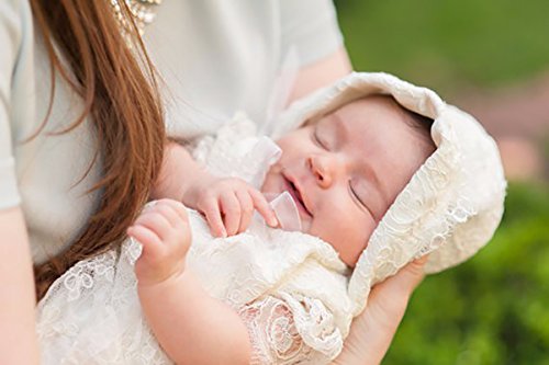 Aorme Ivory Lace Baby-Girls Christening Baptism Gowns With Hat Trim Edge (Newborn, Ivory) #TOP2