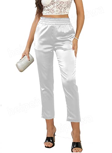 Women's Paperbag Satin Silky Party Wedding Metallic Dress Elastic Waist Pants Clubwear4