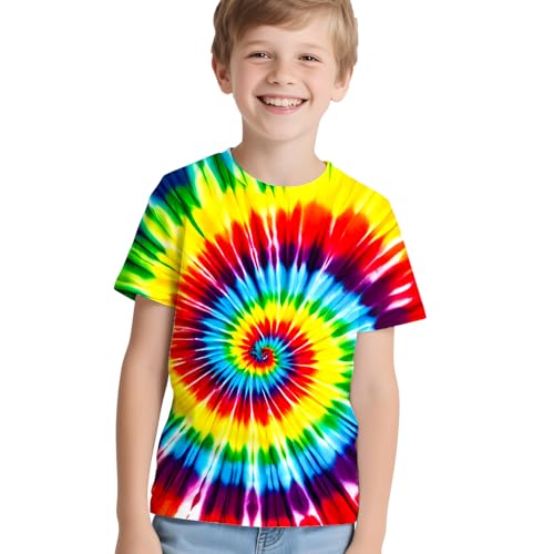 Image of Kids Neon Tie Dye Shirt for Boys Girls Tie-Dye T-Shirt Hippes Tshirt Senior Children Tee Size 6-16 Years Age
