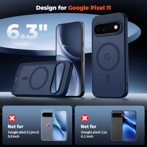 Image of SUPFINE Magnetic for Google Pixel 11 Case - Sapphire Blue | With Screen Protector,Translucent Matte,Built-in Magnets,Military Grade Drop Protection,Shockproof Phone Cover