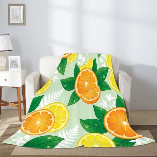 Manta naranja de verano suave y acogedora con estampado botánico premium 7