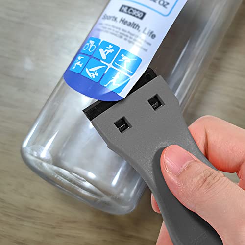 Image of EHDIS 1.5 inch Plastic Razor Scraper with 10pcs Double Edged Plastic Blades for Removing Labels Stickers Decals on Glass Windows (Grey)