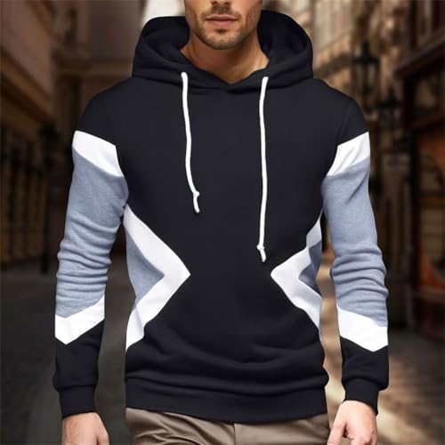 Hoodies for Men Color Block Sweatshirts Fleece Plus Size Hooded Big and Tall Patchwork Pullover Tops Fall Winter 20254