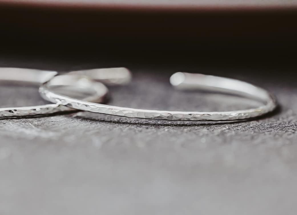 Sterling Silver Hammered Thin Cuff Stacking Bracelet