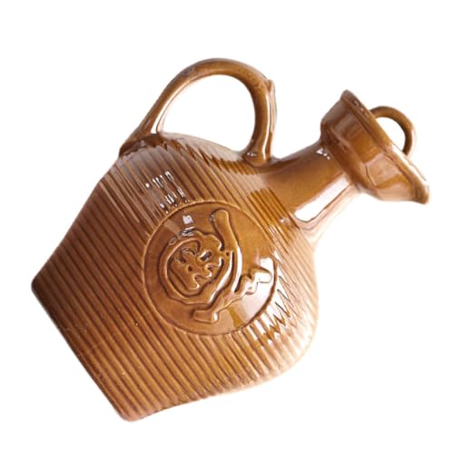 HOMSFOU Pot à Vin en Céramique Rétro Poignée Ergonomique, Pichet Multifonction 1 Litre pour Maison et Bar, Conteneur à Vin Portable sans Odeur, Cruche à Liqueur Solide et Saine