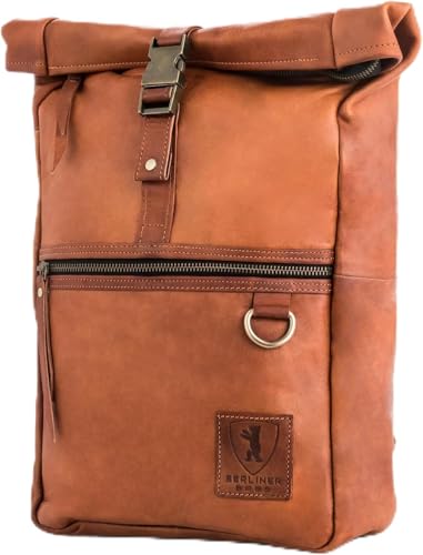 Berliner Bags Vintage Rucksack Utrecht aus Leder, Fahrradrucksack mit Laptopfach für Damen und Herren (M, Cognac)