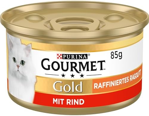 GOURMET Gold Raffiniertes Ragout, Katzenfutter nass, mit Rind, 12 x 85g