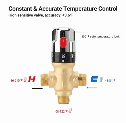 TreMax Thermostatic Mixing Valve, Shower Mixing Valve with NPT Thread US Standard, Temperature Constant Control Valve, Fahrenheit Scale Mark, Solid Brass- Golden by TreMax - Used condition - Image 5