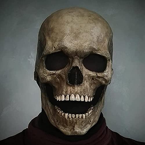 Full Head Skull Mask,Helmet with Movable Jaw,Creepy Halloween Mask,Smiling Demons for Halloween Costume Party Props (Soft Version - Yellow)