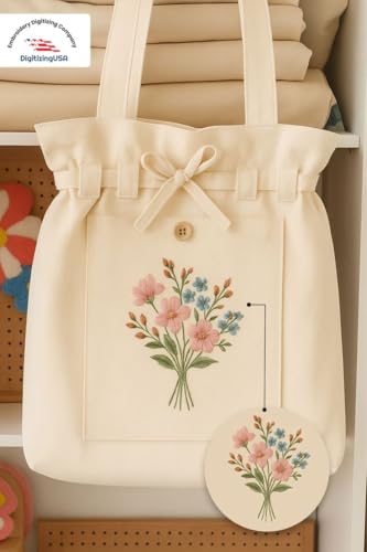 Image of Embroidered Canvas Tote Bag for Women | Floral Design Cotton Shoulder Bag | Reusable Shopping & Office Handbag Multi-Purpose Bags
