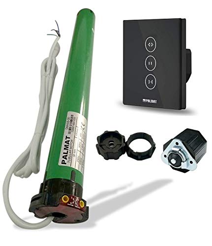 PALMAT Smart Set Commutateur de rideau avec Moteur électrique tubulaire pour volets roulants - Commande vocale, Pour volets ou stores à moteur, Compatible avec Alexa Google Home (60SW/ 25Kg, Noir)