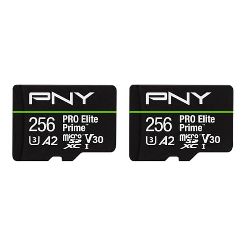 PNY 256GB PRO Elite Prime™ C10 U3 V30 A2 microSDXC Flash Memory Card – Ultra-Fast Speeds, Read 200MB/s, Write 150MB/s, 4K UHD, Full HD, UHS-I, for Smartphones, Drones, Action Cameras, 2-Pack