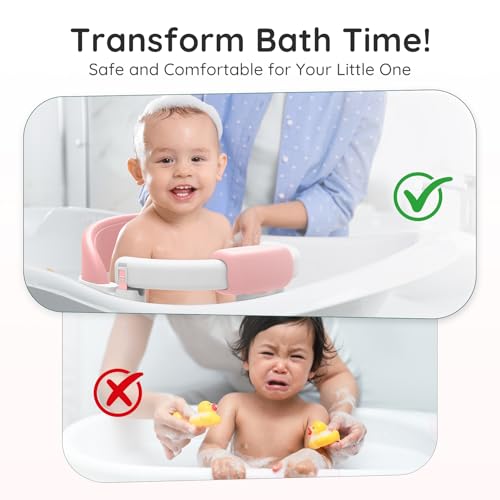 Image of Baby Bath Seat for Babies Sitting Up, Non-Slip Baby Bath Chair with Strong Suction Cups, Lockable Armrest & High Back 360 Safety Support, Ideal for Active Toddlers 6-24 Months, Pink