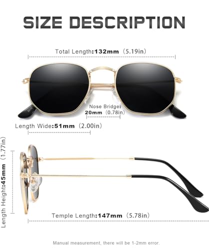 Hexagon Sunglasses for Women Men Polarized Polygon Square Sun Glasses UV400 Protection Metal Frame3