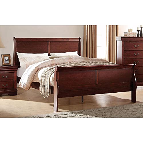 Knocbel Traditional Eastern King Size Bed Frame, Wood Platform Bed With Slats Support, Sleigh Headboard & Footboard, Box Spring Required,90" Lx80 Wx47 H, Cherry Eastern King Bed #TOP3
