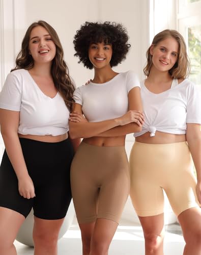 Image of INNERSY Slip Shorts for Women Summer High Waisted Seamless Anti Chafing Shorts Under Dresses 3-Pack