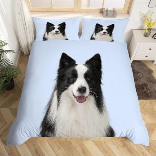 Housse de couette 160x200 douce en microfibre parure de lit zippée chien