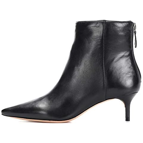 Women's Stylish Pointed Toe Elegant Low Kitten Heel Ankle Boots Zipper Autumn Winter Stiletto Boots Black Size 40 Cover