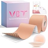 VBT Boob Tape - Breast Lift Tape, Body Tape for Breast Lift w 2 Pcs Silicone Breast Reusable Adhesive Bra, Bob Tape for Large Breasts A-G Cup, Nude