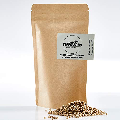 Uncle´s Pepperfarm Weißer Kampot Pfeffer - Sonnengetrocknete ganze weiße Pfefferkörner aus Kambodscha - 200 g Cover