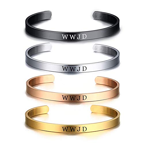 Stainless Steel Religious Wwjd Cuff Bracelet For Women Men Inspirational What Would Jesus Do Bracelet Bangle,4 Pack #TOP5