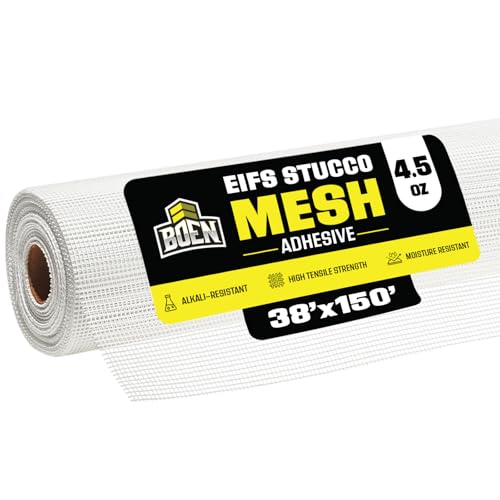 Boen Self-Adhesive EIFS Stucco Mesh Reinforcement Tape (38" x 150'), Fiberglass Drywall Joint Tape for Plaster, Stucco, and Wall Repair
