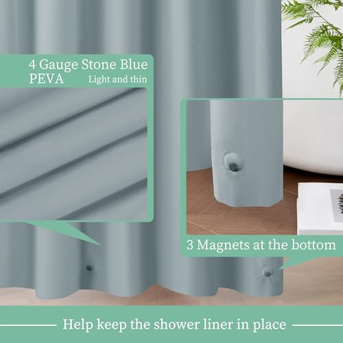 Image of Mrs Awesome Blue Shower Curtain Liner with 3 Magnets, 72x72 Premium Flexible Sturdy Plastic Shower Curtain for Bathroom Lightweight & Waterproof, Stone Blue
