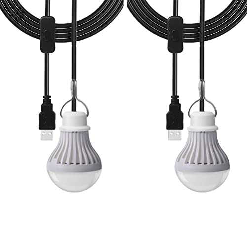 2pcs Portable Camping Lights 5W USB Children Bed Lamp with Metal Wire Hook, Dimmer Switch, Warm White, 35000 Hours