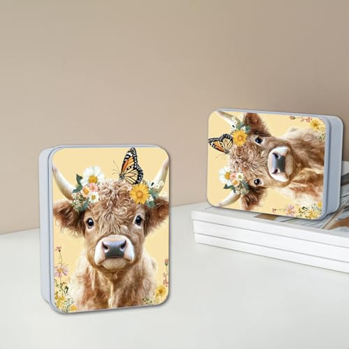 Image of Metal Tin Box with Lid,Multi-functional Storage Box Can Store Tea Biscuits Game Cards, Playing & Tarot Cards-Comes with 4 Magnetic Cord Clips,Cute Cow Butterfly