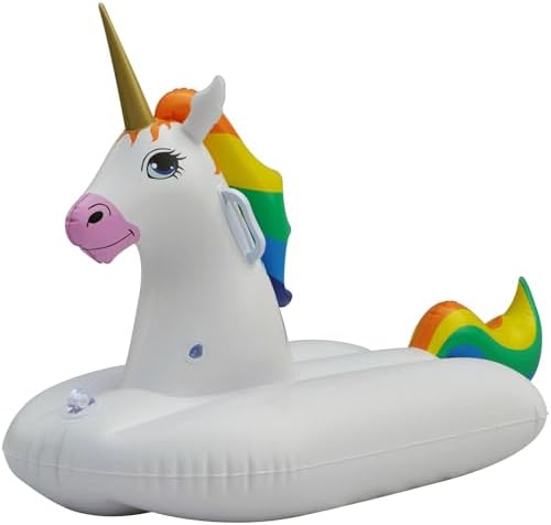Jet Creations Rainbow Unicorn Design Inflatable Ride On, Pool Wat...