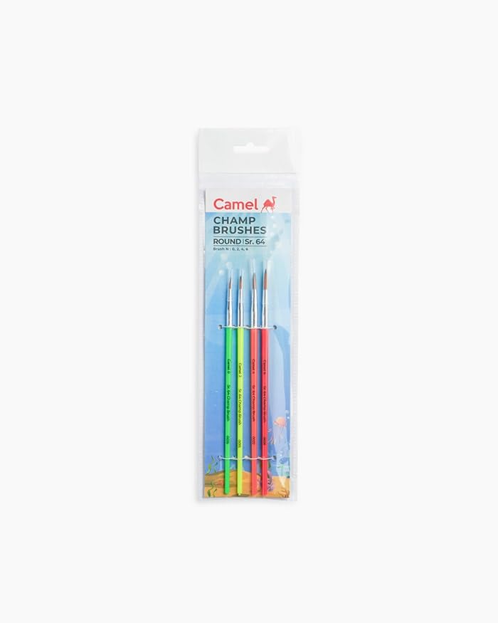 Image of Camel Champ Round Paint Brushes Series 64 | Set of 4 Brushes | Fine Tip for Detailing, Watercolour, Poster & Acrylic Painting | for Artists & Students
