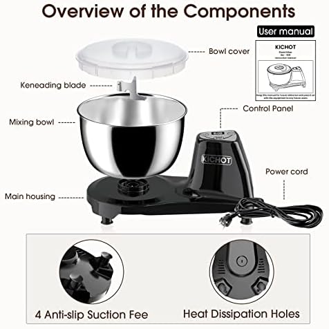 Dough Mixer with Ferment Function, KICHOT Intelligent Timing & LCD Display Stand Mixer, 550W Dough Machine with 5L Stainless Steel Bowl for Baking, Cake, Cookie, Mixing (Black)