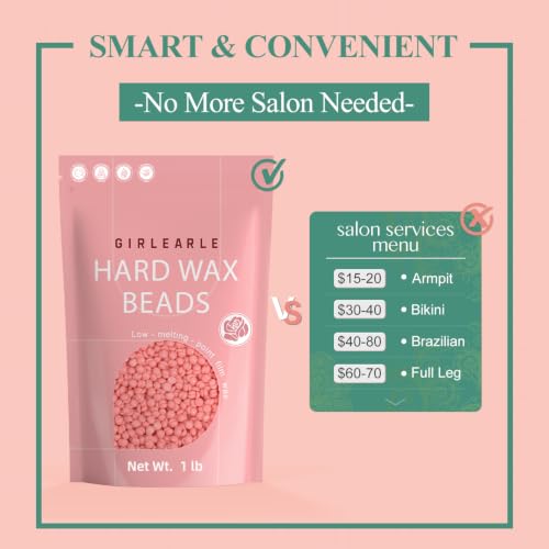 Image of GIRLEARLE 2 x 1lb, 2 Pack Rose Wax Beads for Hair Removal Brazilian Bikini