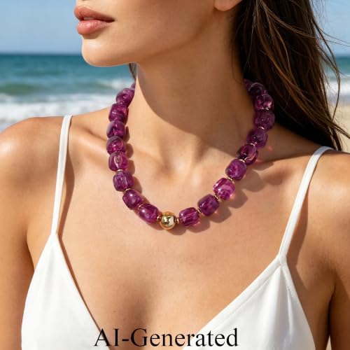 Ritach Chunky Beaded Necklaces for Women, Adjustable Waterproof Necklace — view 3