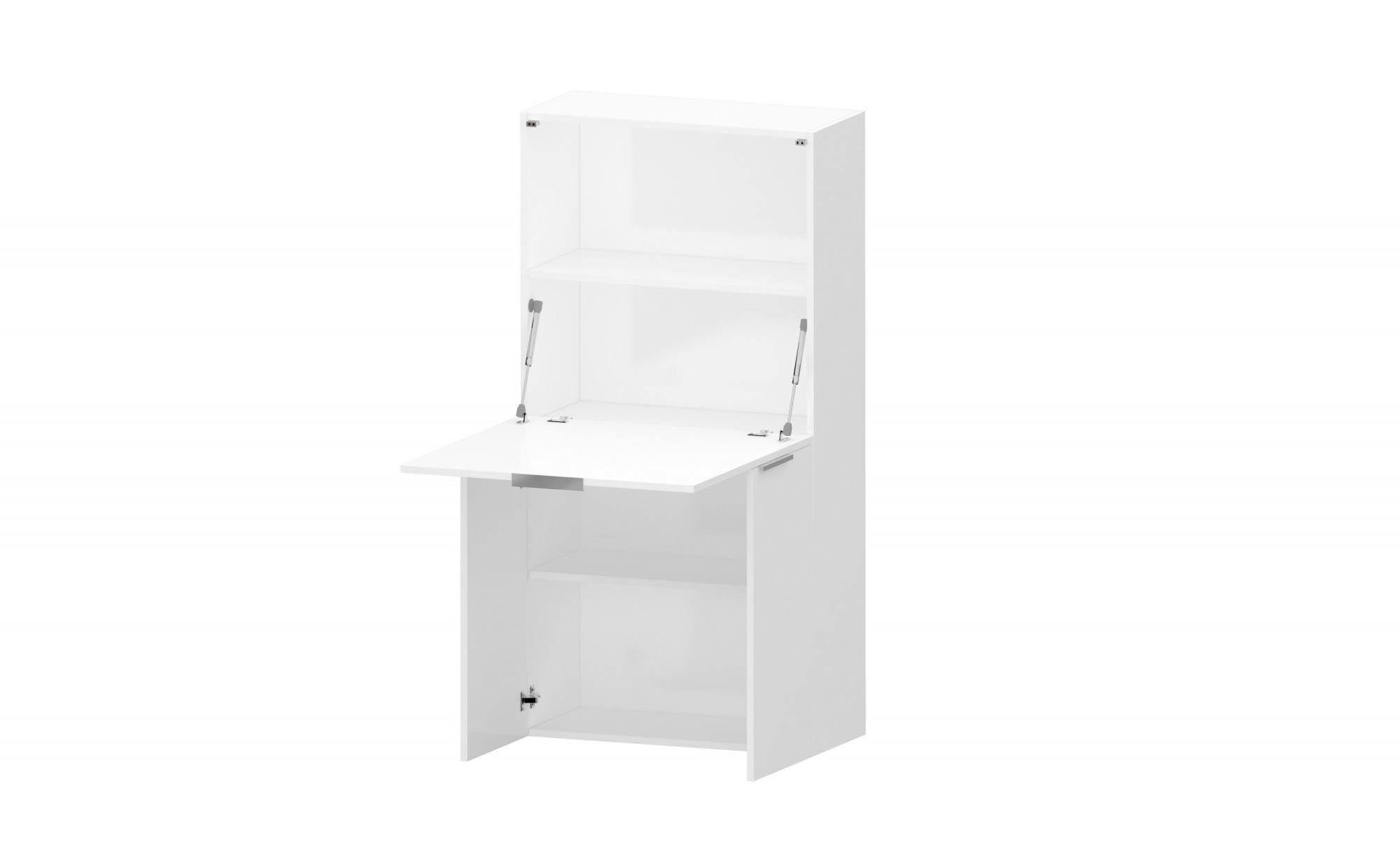 Dmora - Scrivania Gianpiero, Mobile multiuso con scaffali e piano da lavoro, Tavolo multiuso per ufficio, Scrivania salvaspazio multiposizione, 100% Made in Italy, cm 70x35h140, Bianco lucido
