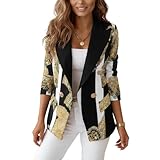 Women's Double Breasted Blazer with Gold & Black Baroque Print Long Sleeve Suit Jacket for Office & Party