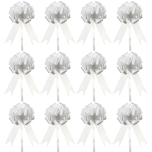 JRYXDS 50 Pezzi Coccarde Bianche Matrimonio,1,8Cm*80Cm Coccarde Fiocco Autotiranti Bianche Per Matrimonio Grandi Coccarde Bianco Per Comunione Battesimo Auto Decoro