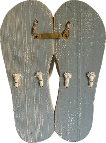 khevga Maritime Wandhaken 2er Set – Dekorative Sandalen mit Haken – Shabby Stil – Garderobehaken Maritim aus MDF – Perfekte Deko für Flur & Bad