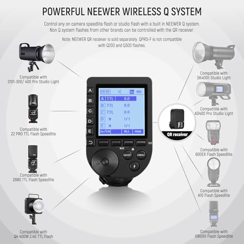 Image of NEEWER Upgraded QPRO-F TTL Wireless Flash Trigger Compatible with Fujifilm 1 /8000s HSS Slanted Large Screen 5 Group 9 Customizable Functions for Q4 Q3 Z2 Z1 Z760 NW760 S101-300W PRO /400W PRO