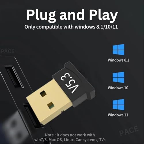 Image of USB Bluetooth Adapter for PC, 5.3 Bluetooth Dongle Receiver Windows 11 /10 /8.1 /7 for Desktop, Laptop, (USB Bluetooth Adapter)
