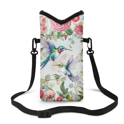 Garucesta Travel Crossbody Cell Phone Purse Waterproof Mini Smartphone Shoulder Bag Lightweight Cellphone Bag for Phone, Keys, Power Bank, 8 x 4 inch, Hummingbird Flower Butterfly Green