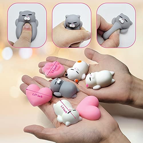 OUOOBEA 7Pcs Cat Mochi Squishy,Mini Squishy Toy,Cute Soft Mochi Toys,Squishies Kawaii Stress Reliever,Squeeze Toy Cat paw Cat Heart-shaped,Squishy Fidget Toy for Kids Stress Relief Toys for Adults