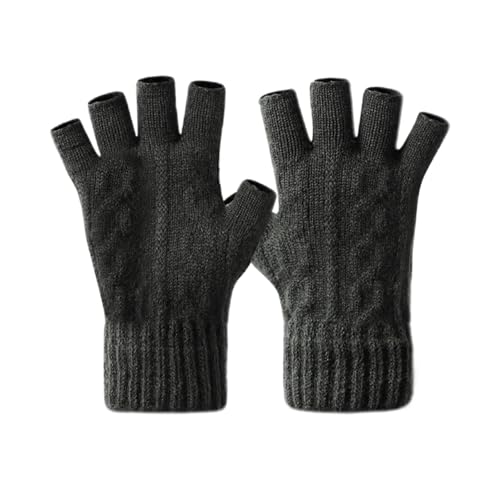 LUFFLOK Guantes de Iinvierno de Punto Gruesos y Cálidos, Guantes de Punto sin Dedos de Invierno para Hombres y Mujeres, Guante Suaves para Conducir en Climas Fríos con Pantalla Táctil (Gris Oscuro)