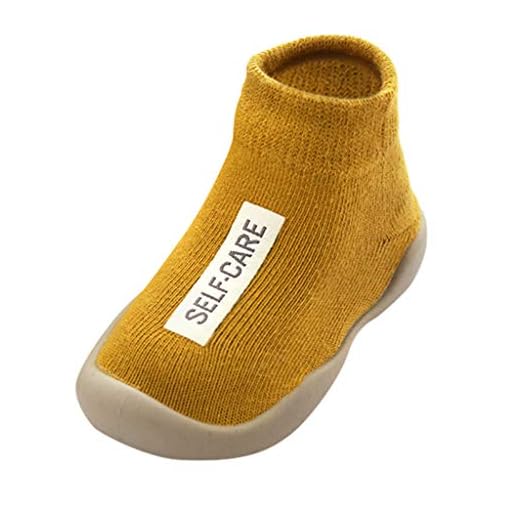 Calzado Casual Infantil Zapatos De Goma Antideslizantes Calcetines De Punto Zapatos Casa OtoñO Nuevas Botas Desnudas Zapatos para BebéS Y NiñOs ReciéN Nacidos Zapatos De Primer Paso(Amarillo,21EU)